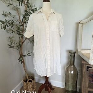 Old Navy Cream Button-Up Shirt Dress